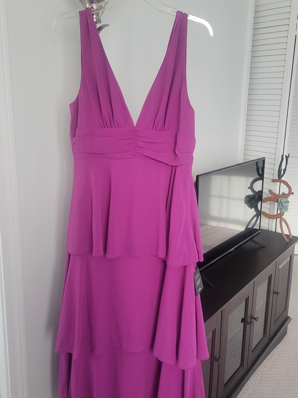 Lulu's Magenta Layered V-Neck Midi Dress
